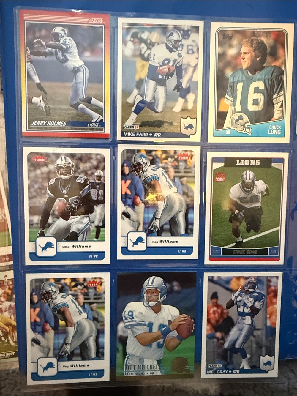 Detroit Lions Trading Card Sleeve Sheet - Blue Card Binder Page